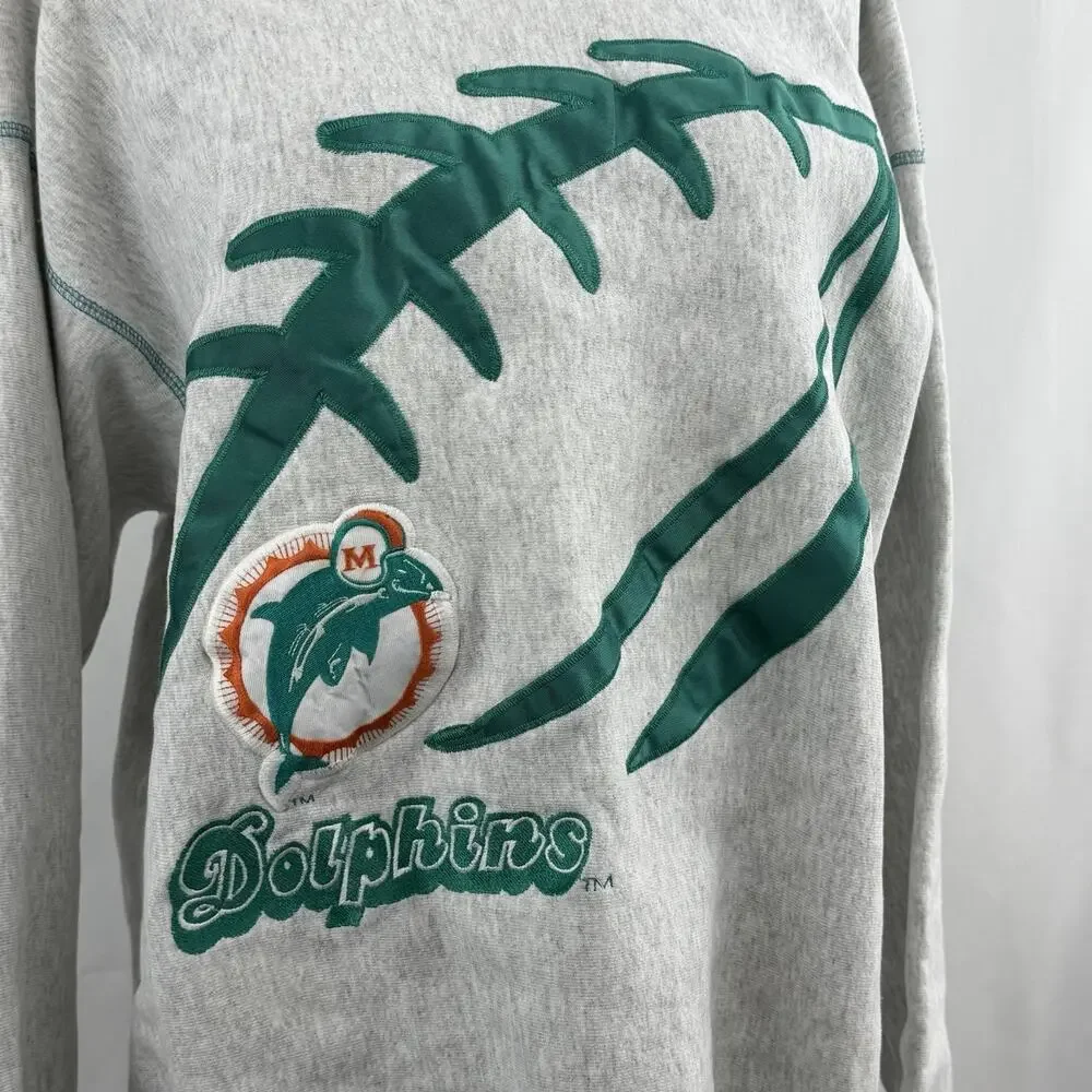 Vintage 90s Miami Dolphins Crewneck Sweatshirt Sz XL Gray Palm Legends Athletic - Picture 2 of 7